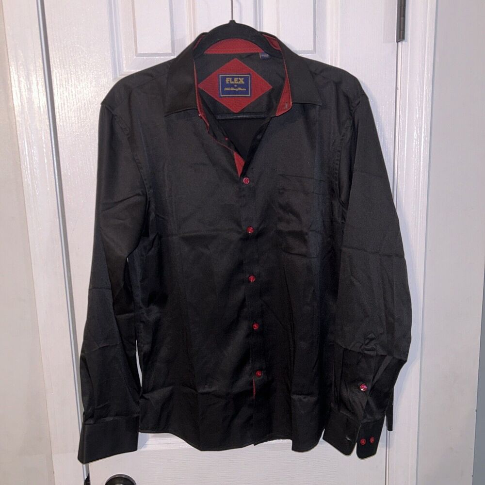 Flex Men's Luxury Collection Long Sleeve Button Up Black Shirt S Satin